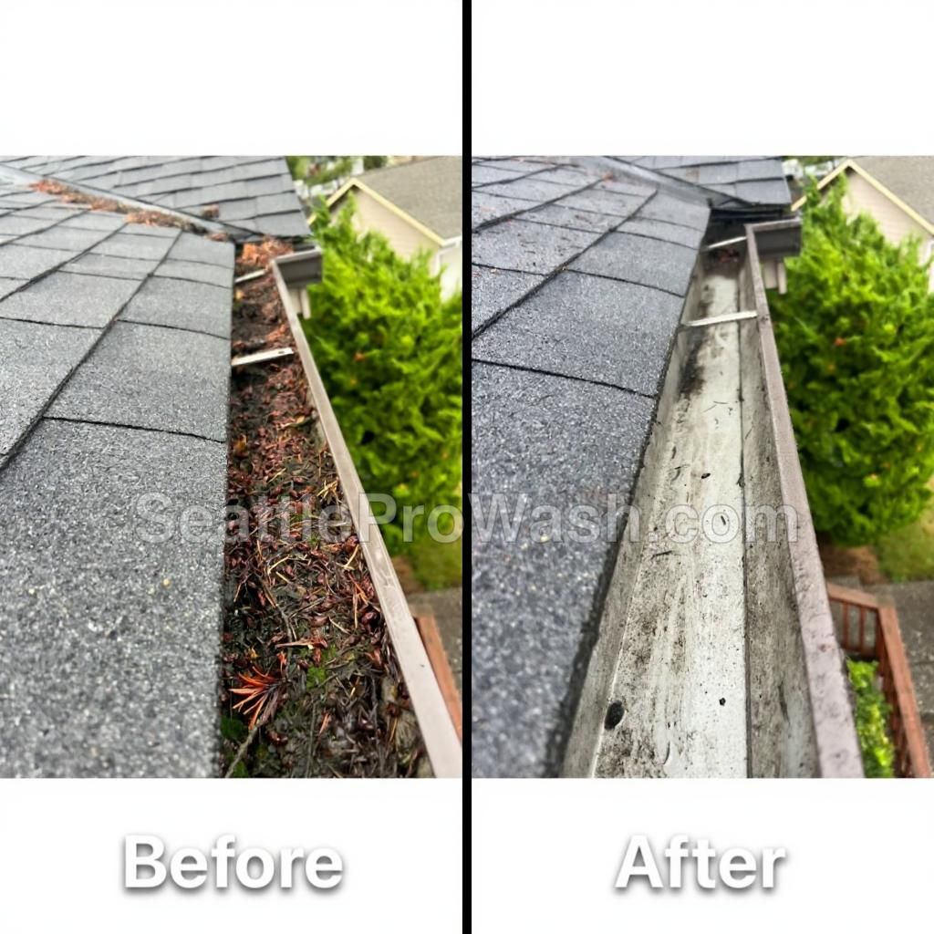 Gutter cleaning before and after in Bothell