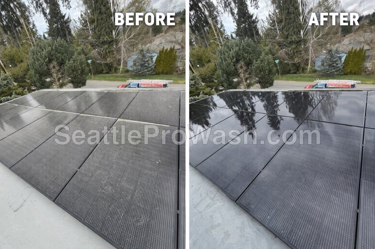 Dusty solar panels before and after professional cleaning