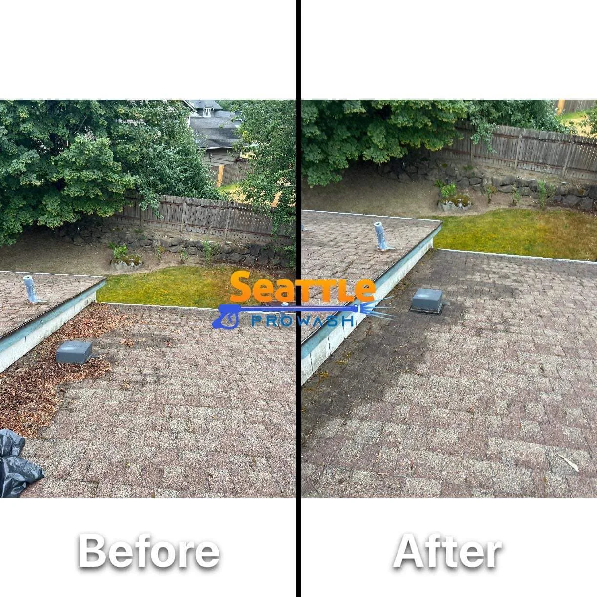 Asphalt roof debris removal before and after