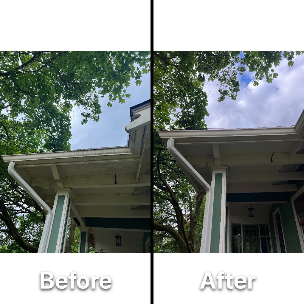 Gutter brightening before and after showing dramatic restoration